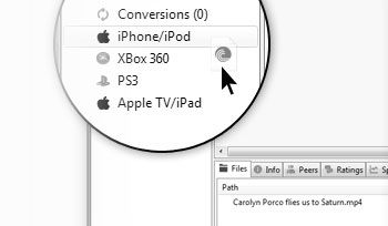 File conversion inside BitTorrent Plus for playing content on other devices